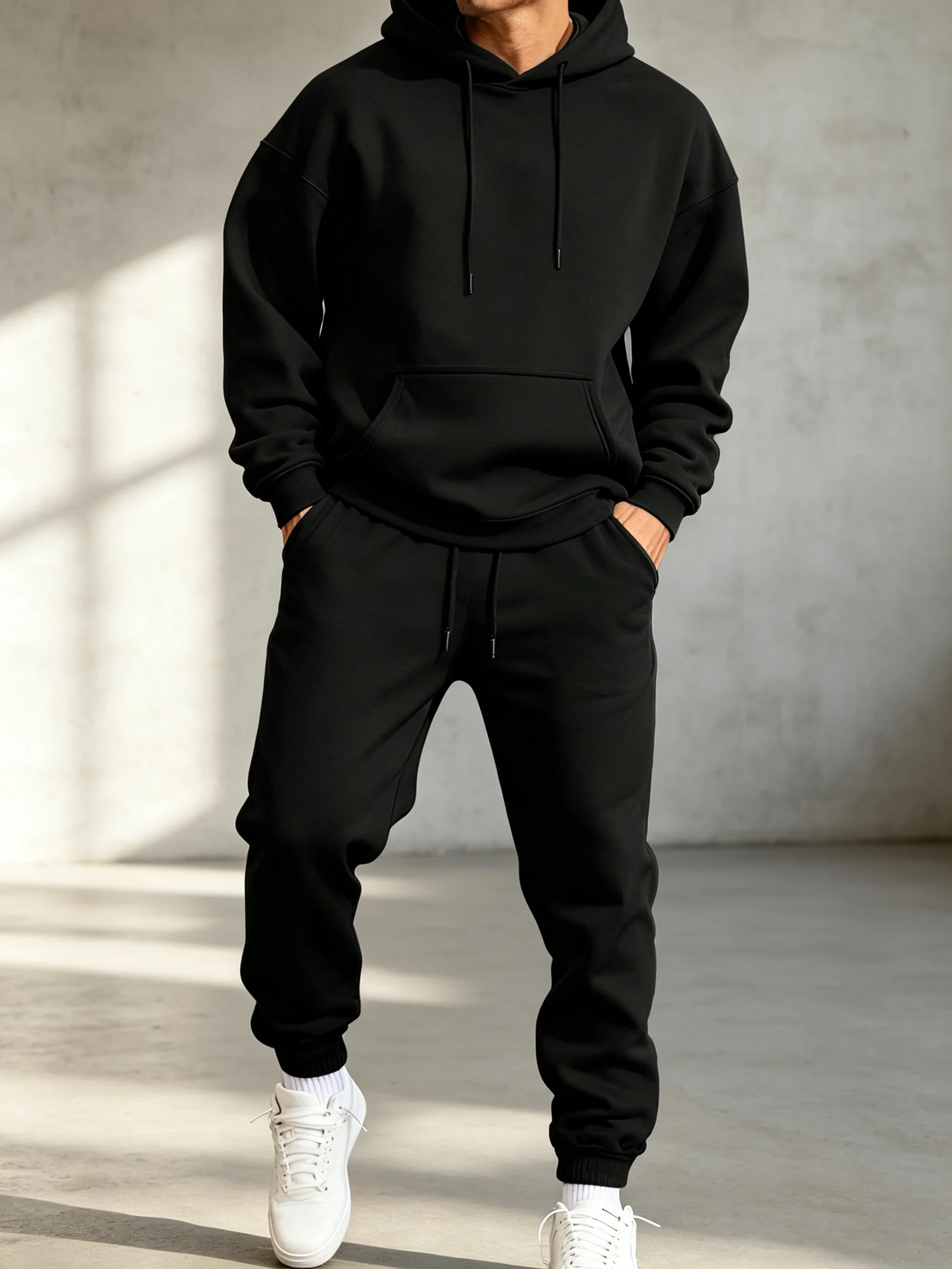 Man's Hoodie Set Winter Solid  - Mens Fashion Clothes 评论和价格