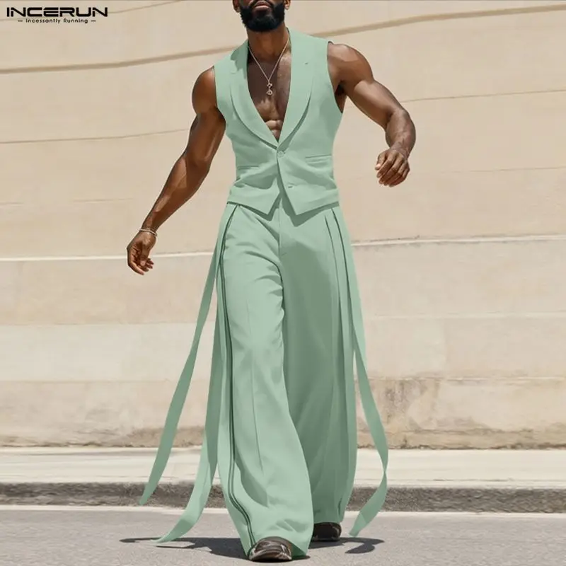 INCERUN Men Sets Solid Color V - Mens Fashion Summer 评论和价格
