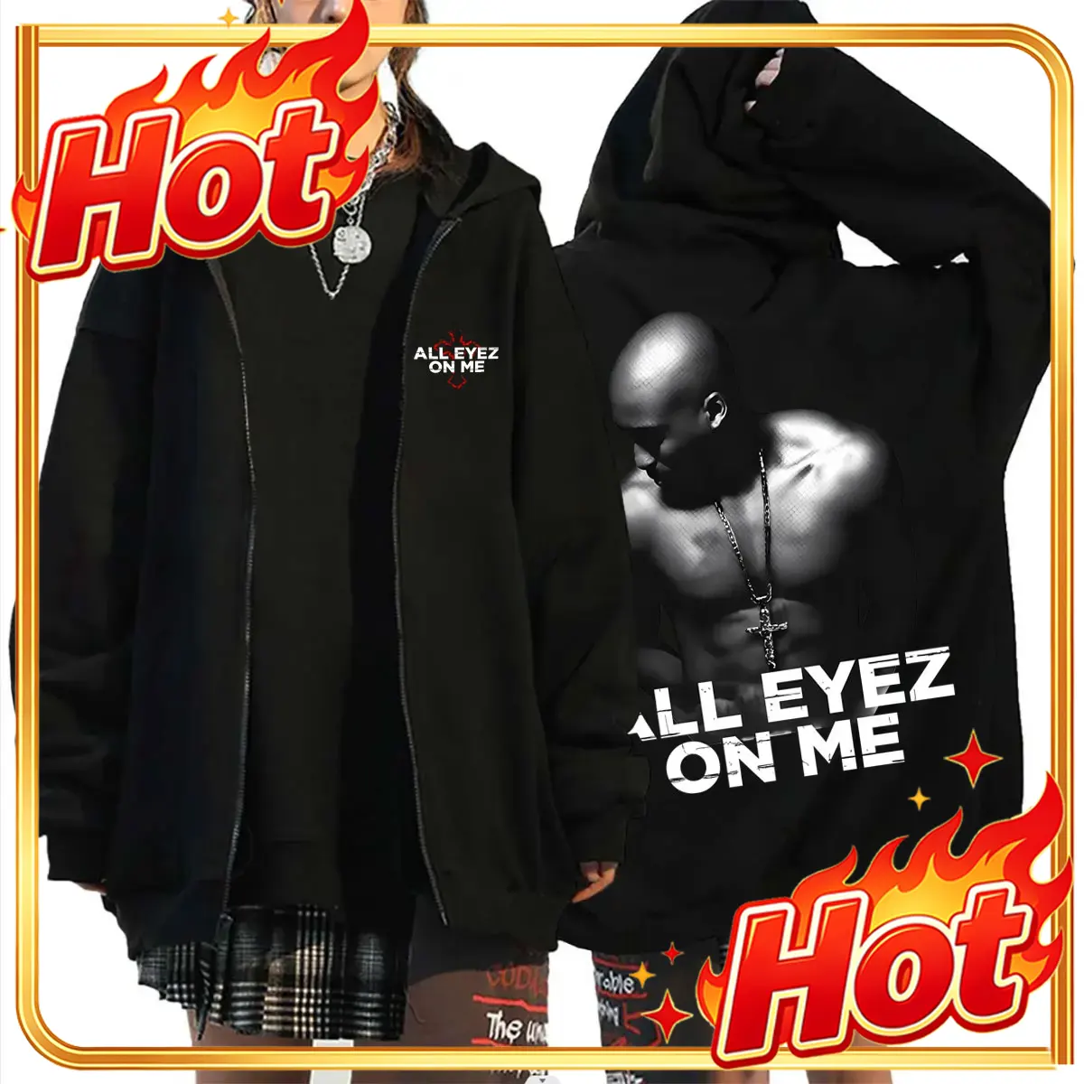 Rapper Tupac 2pac All Eyez on  - Mens Fashion Zip Up Hoodies 评论和价格