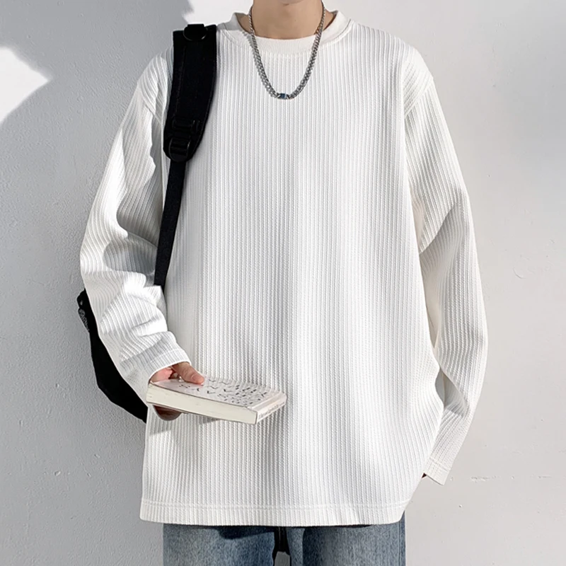 Men Ribbed Knit Crew Neck Long - Men'S Fashion T Shirts 评论和价格