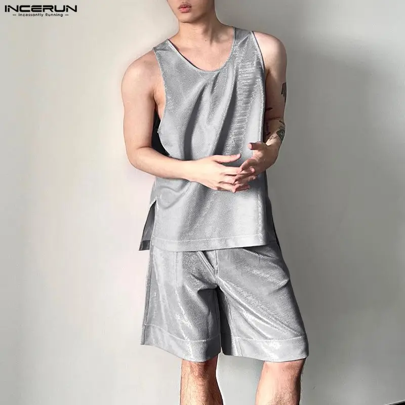 INCERUN Men's Sets Shiny Solid - Mens Fashion Summer 评论和价格
