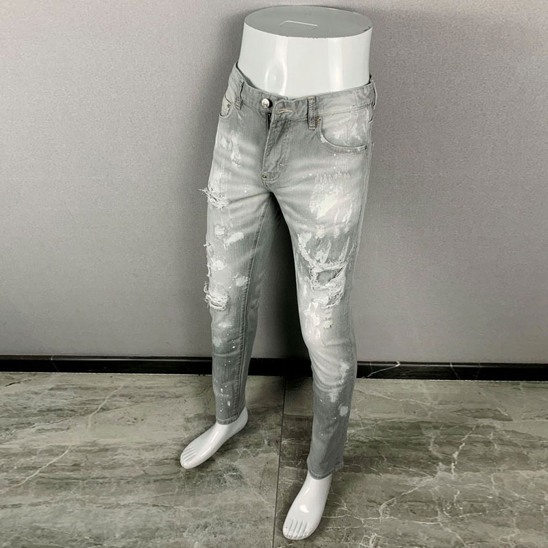 Fashionable new men's jeans, t - Men'S Fashion Grey Jeans 评论和价格